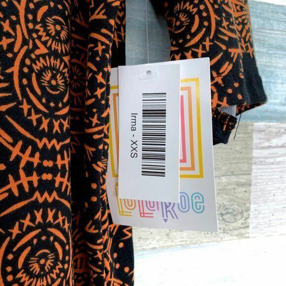 LuLaRoe Irma High Low Tunic Top Black Orange Medallion Print Womens XXS NWT - Picture 5 of 5